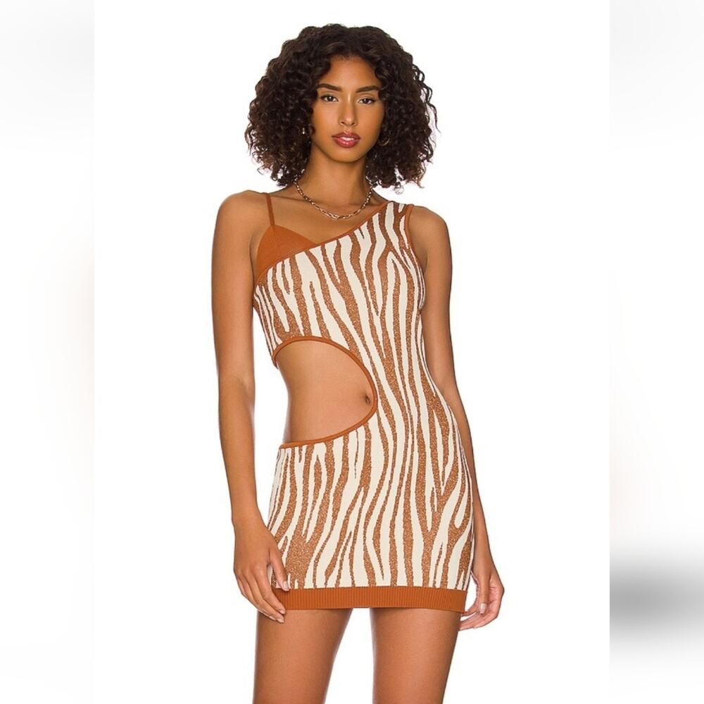 Retrofete Dimi Dress in Brown Zebra Size XL NWT Cut Out Sleeveless Mini